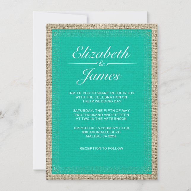Invitations Vintages de mariage de Burlap (Devant)
