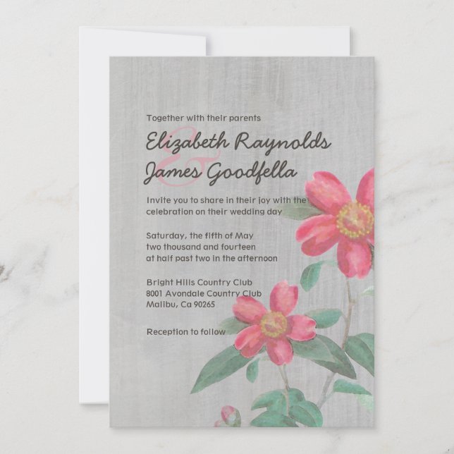 Invitations vintages de mariage de camélia (Devant)