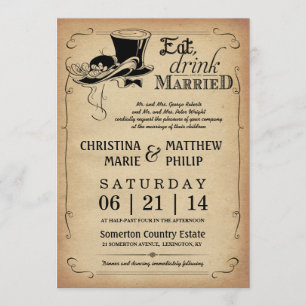 Invitations vintages de mariage de casquette