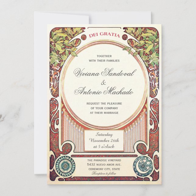 Invitations vintages de mariage de Nouveau d'art I (Devant)