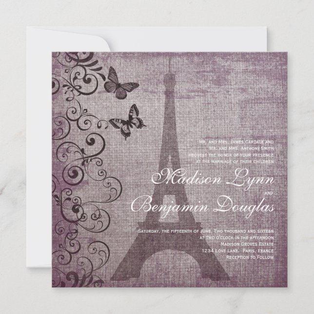 Invitations vintages de mariage de papillon de (Devant)
