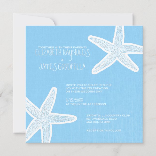 Invitations vintages de mariage de plage d'étoiles (Devant)
