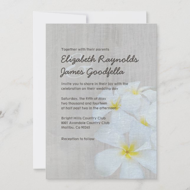 Invitations vintages de mariage de Plumeria (Devant)