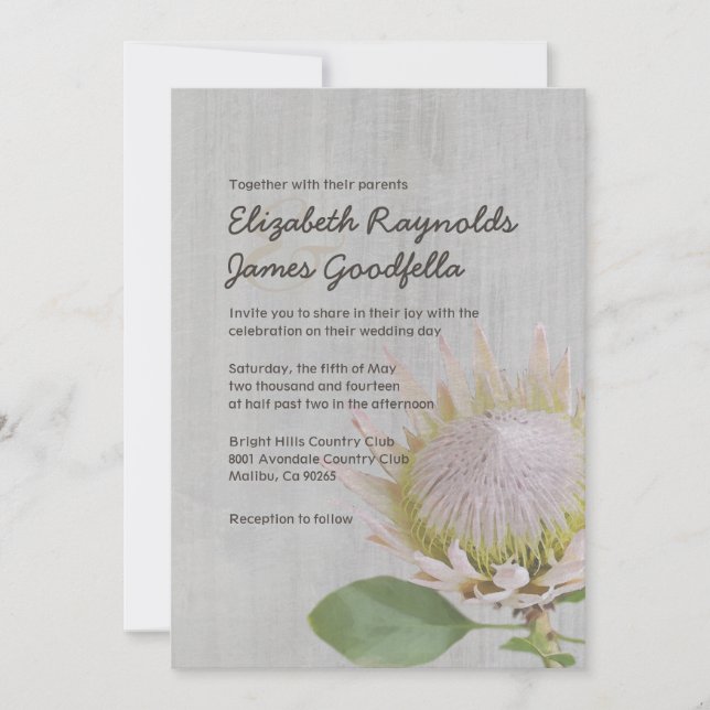Invitations vintages de mariage de Protea (Devant)