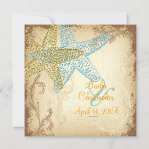 INVITATIONS VINTAGES DE MARIAGE DE STARFISH BLEU