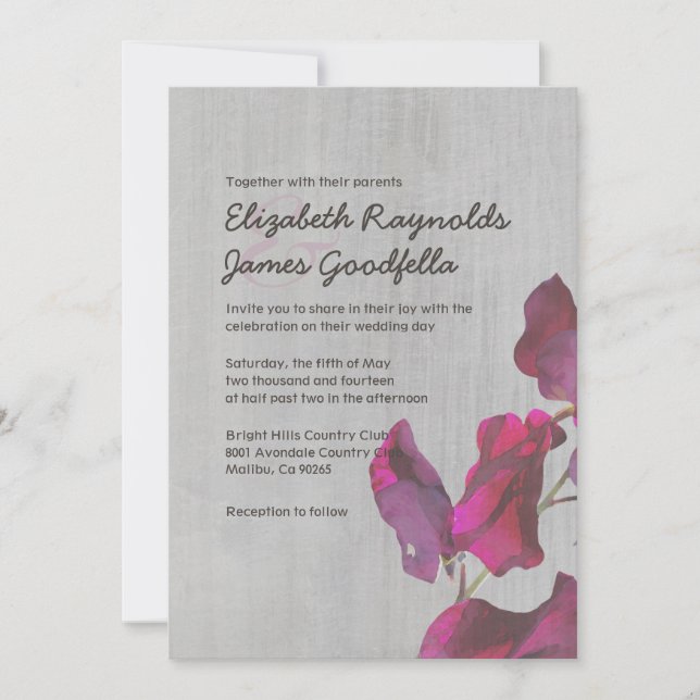 Invitations vintages de mariage de Sweetpea (Devant)