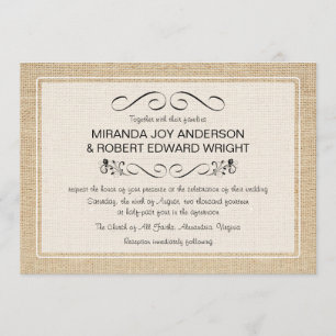 Invitations vintages de mariage de toile de jute