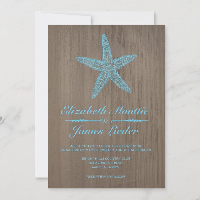 Invitations vintages de mariage d'étoiles de mer (Devant)