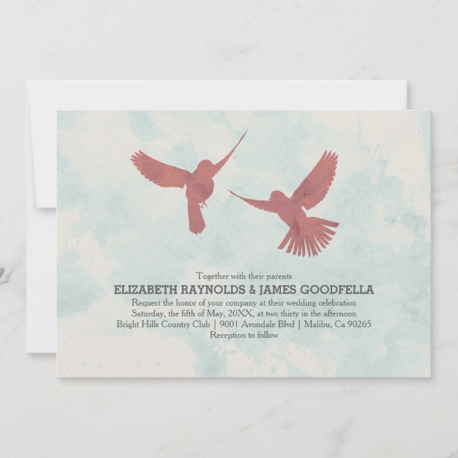 Invitations Vintages de mariage d'oiseaux rouges (Devant)