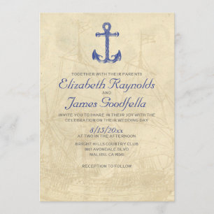 Invitations Vintages de mariage en bateau