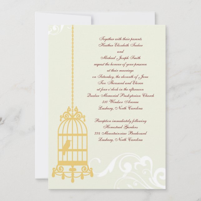 Invitations Vintages de mariage en cage à oiseaux (Devant)