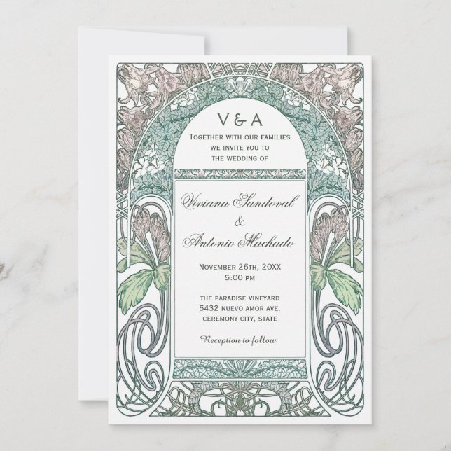 Invitations Vintages de mariage floral IV (Purple  (Devant)