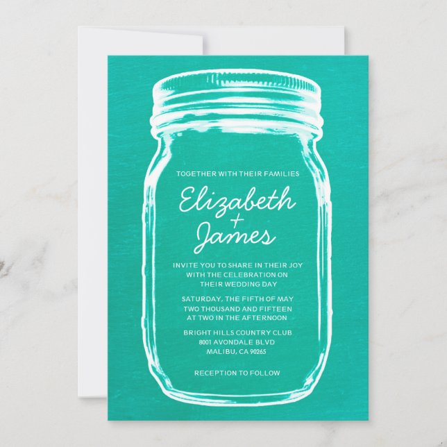 Invitations Vintages de mariage Mason Jar (Devant)