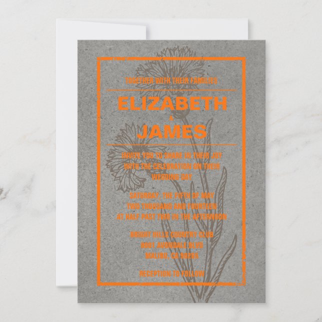 Invitations Vintages de mariage orange rustique (Devant)