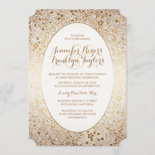 Invitations vintages florales de mariage d'or
