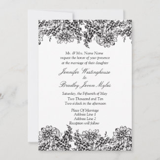 Invitations vintages Florales Noir Et Blanc Mariag