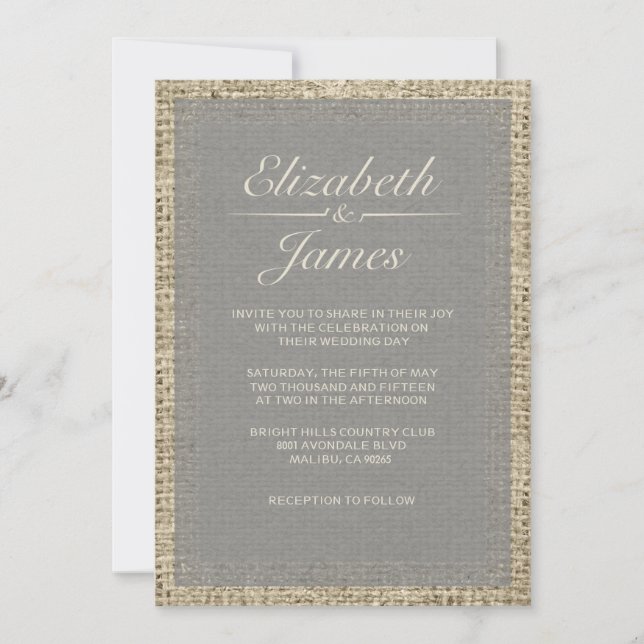 Invitations vintages grises de mariage de toile de (Devant)