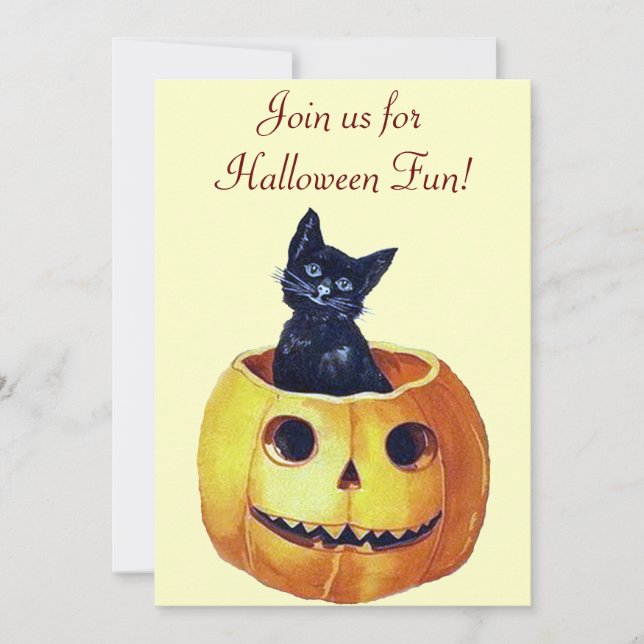 Invitations Vintages Halloween Kitty (Devant)