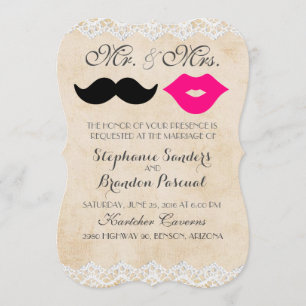 Invitations vintages Lèvres en dentelle et Stache