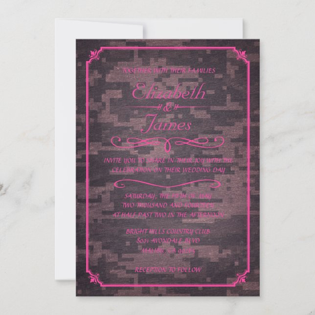 Invitations vintages militaires roses de mariage (Devant)