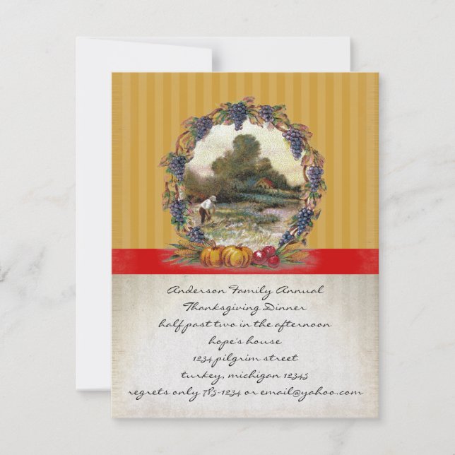 Invitations vintages pour le dîner d'action de grâ (Devant)