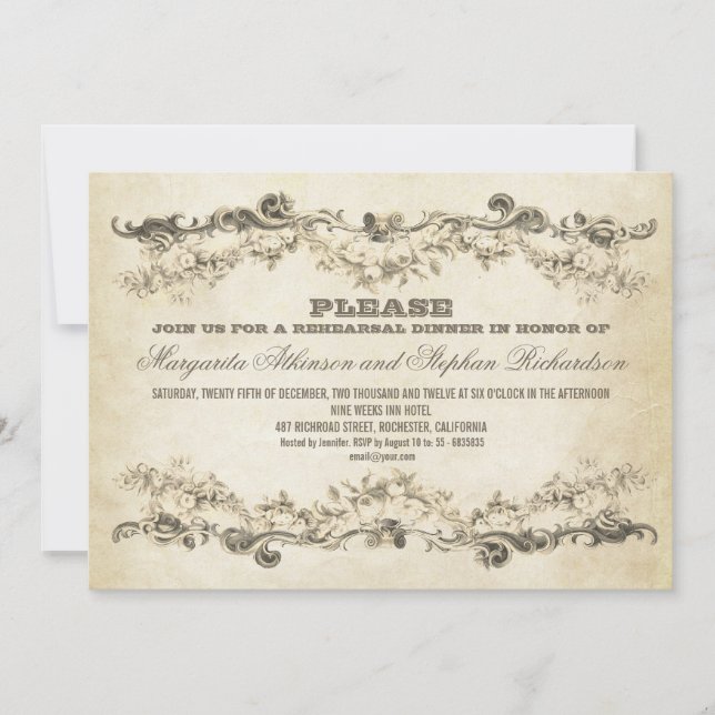Invitations vintages pour le dîner de répétition (Devant)
