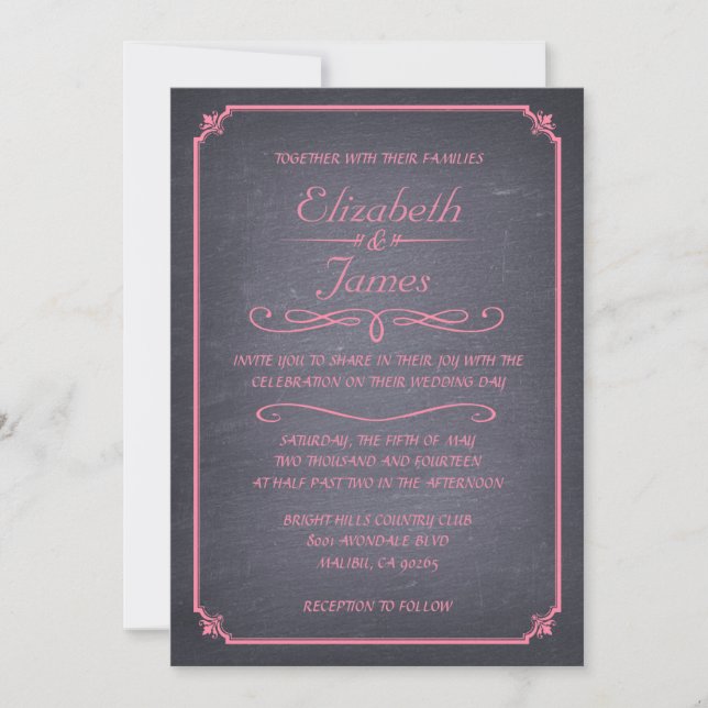 Invitations vintages roses de mariage de tableau (Devant)