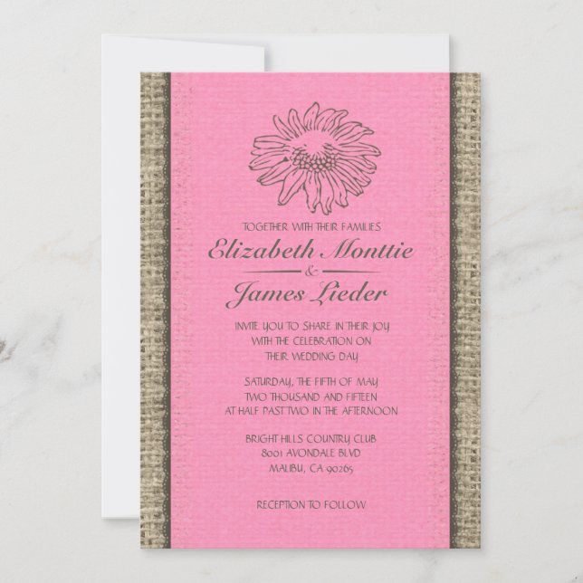 Invitations vintages roses et Brown de mariage de (Devant)