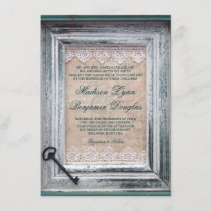 Invitations vintages rustiques de mariage d'Aqua