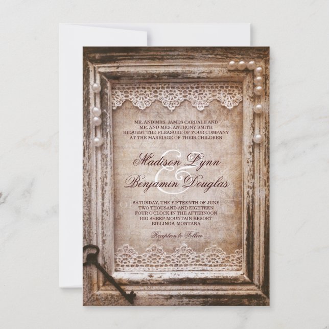 Invitations vintages rustiques de mariage de cadre (Devant)
