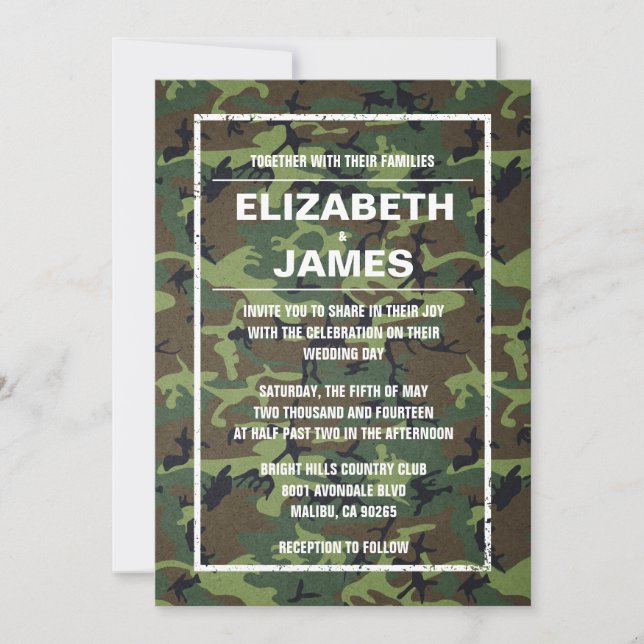Invitations vintages rustiques de mariage de Camo (Devant)