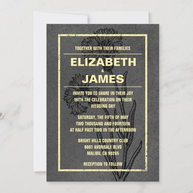 Invitations vintages rustiques de mariage de noir (Devant)