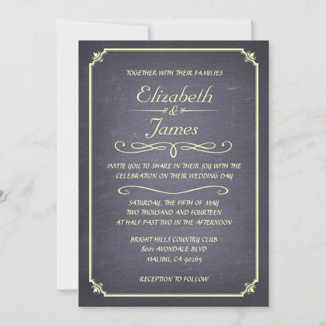 Invitations vintages simples de mariage de tableau (Devant)