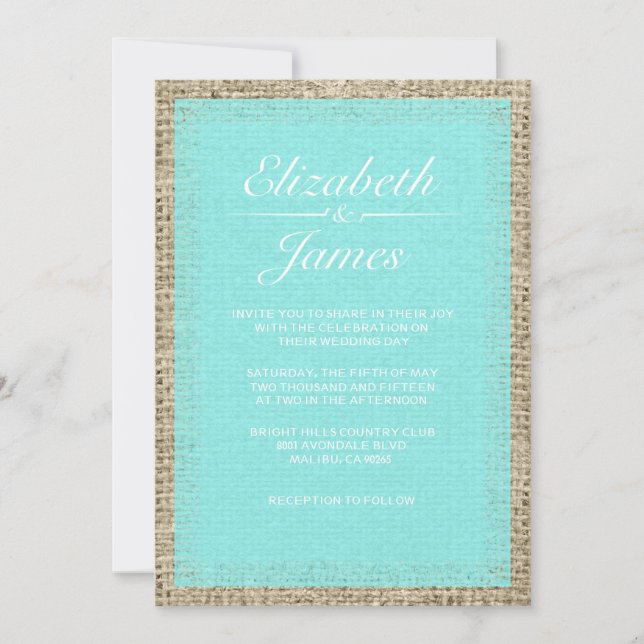 Invitations vintages turquoises de mariage de (Devant)