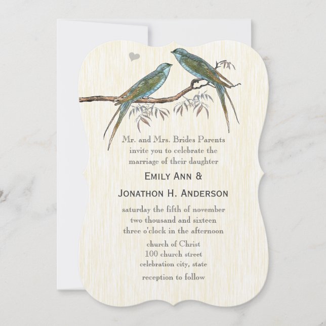 Invitations Vintages turquoises de mariage d'oisea (Devant)