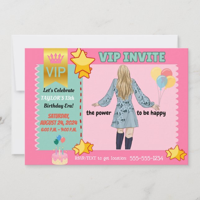 INVITATIONS VIP POUR (TWEEN) FILLES ANNIVERSAIRE (Devant)