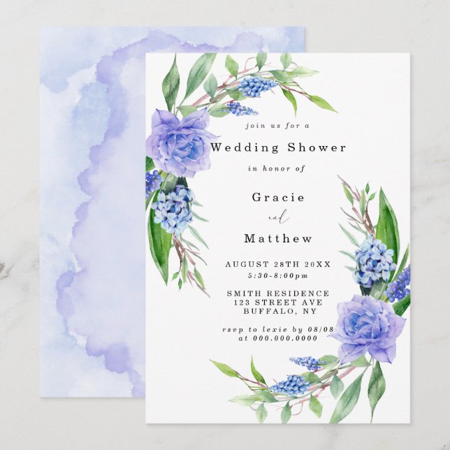 Invitations Wedding showers Lilac Blue Hyacinth Tu (Devant / Derrière)