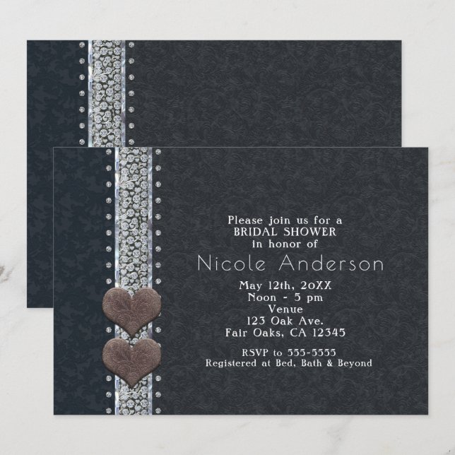 Invitations Western Glam Black Leather & Diamonds (Devant / Derrière)
