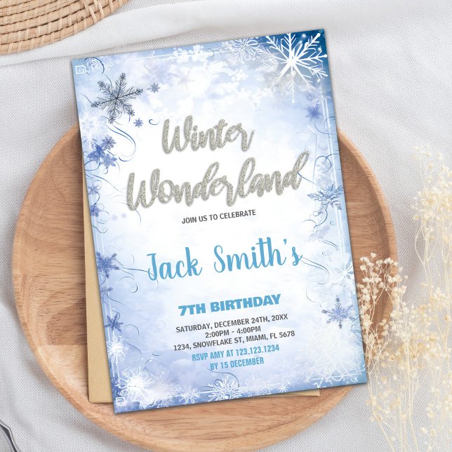 Invitations Winter Wonderland Parties scintillant  (Winter Wonderland Invitations Blue Silver Glitter)