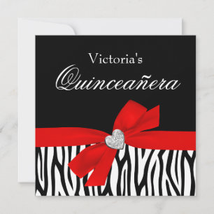Invitations Zebra Red Bow Diamond Quinceanera