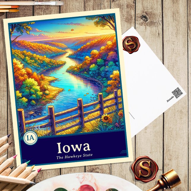 Iowa | Carte postale de style anime à ombres celul (Créateur téléchargé)