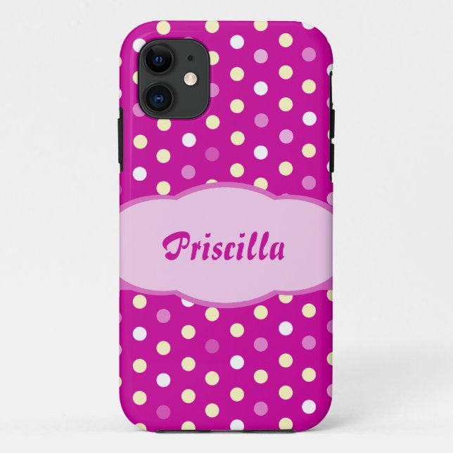 iPhone 11 Ajouter votre nom polka dot violet iphone5 coque (Dos)