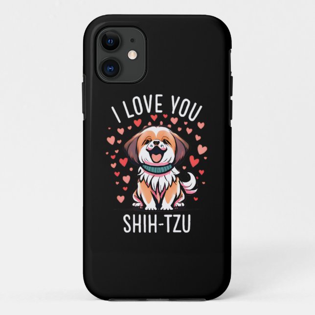 iPhone 11 Coque - Avec Dessin J'aime Shih Tzu (Dos)