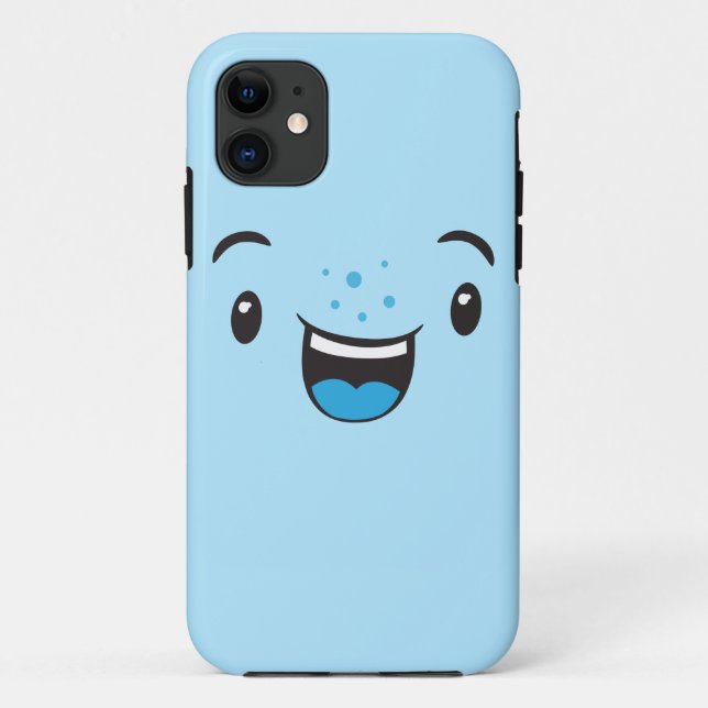 iPhone 11 Coque de visage bleu souriant Kawaii (Dos)