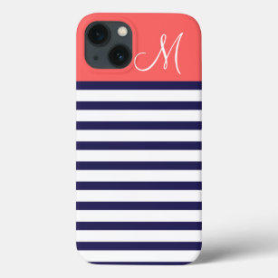 iPhone 13 Case Bleu de la marine et le corail des bandes de Prepp