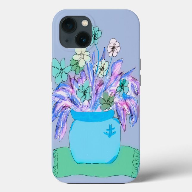 iPhone 13 Coque avec Pot Fleur en bleu (Verso)