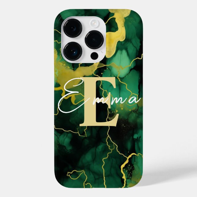 iPhone 14 Pro coque Green & Gold Alcohol Encre (Verso)