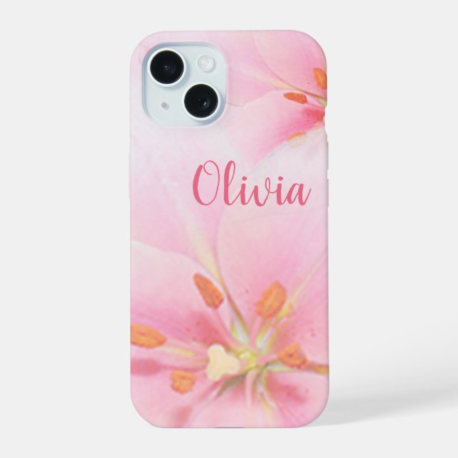 iPhone 15 Coque Rose Lily Lady/Fille/Femme (Verso)