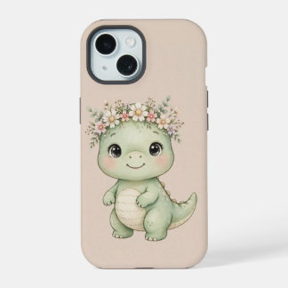 iPhone 15 coquet petit téléphone coque dinosaures couronne d