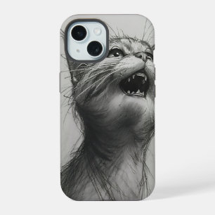 iPhone 15 Drôle Mème de chat Yelling noir et blanc coque iph